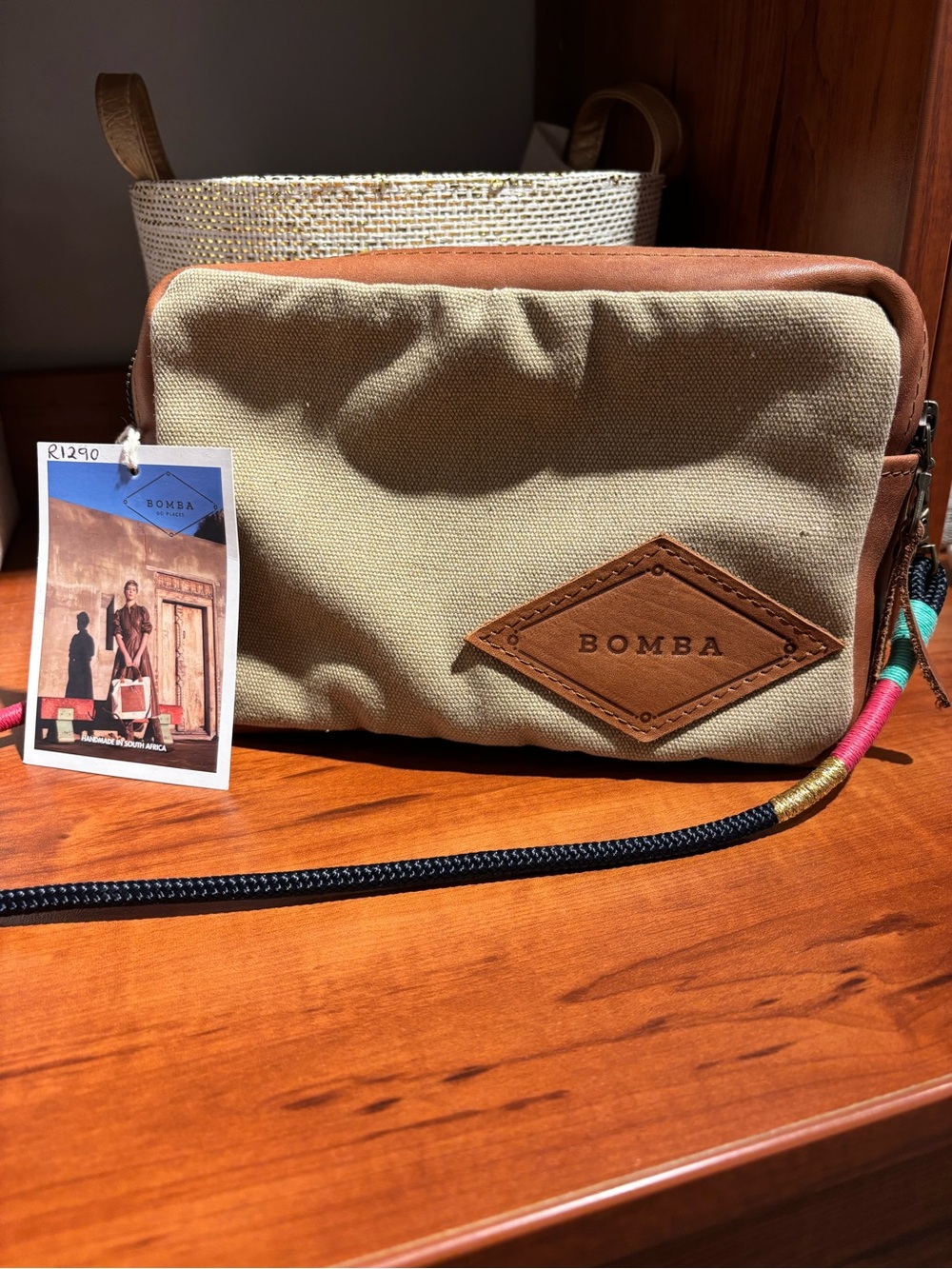 SAFARI ready, Khaki Canvas and Tan Leather Crossbody Bag, Made in S. Africa.
